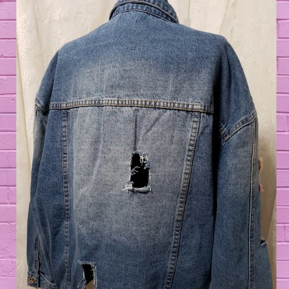 Oversized Distressed Denim "Love" Jacket - Picture 11 of 16